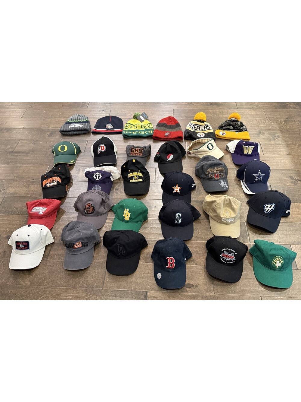 Lot of 30 MLB MiLB NCAA NFL NBA Adjustable Fitted Hats Beanies Caps Visor